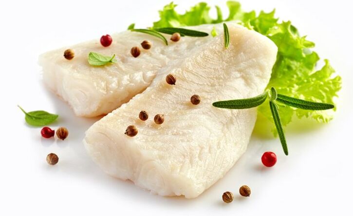 The diet for gout includes boiled cod fillets